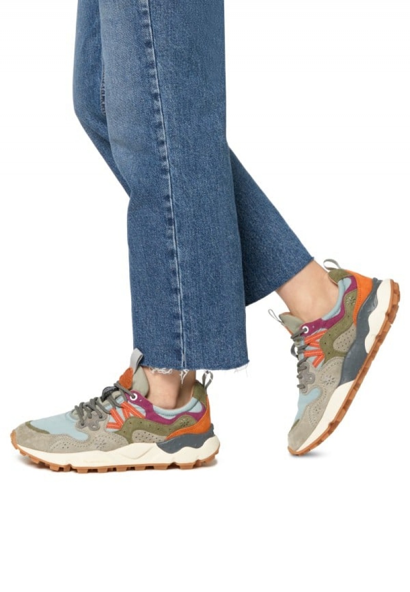 Grey Light Blue Flower Mountain Yamano 3 Uni Women's Sneakers | MPB756OI