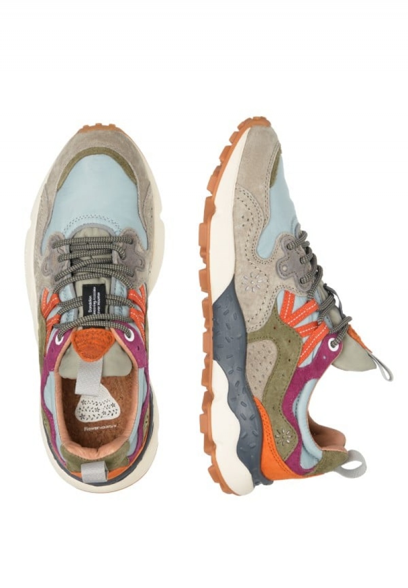 Grey Light Blue Flower Mountain Yamano 3 Uni Women's Sneakers | MPB756OI