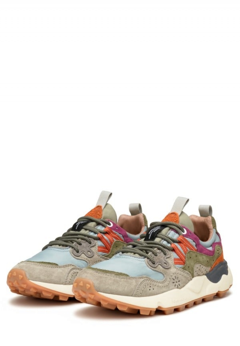 Grey Light Blue Flower Mountain Yamano 3 Uni Women's Sneakers | MPB756OI